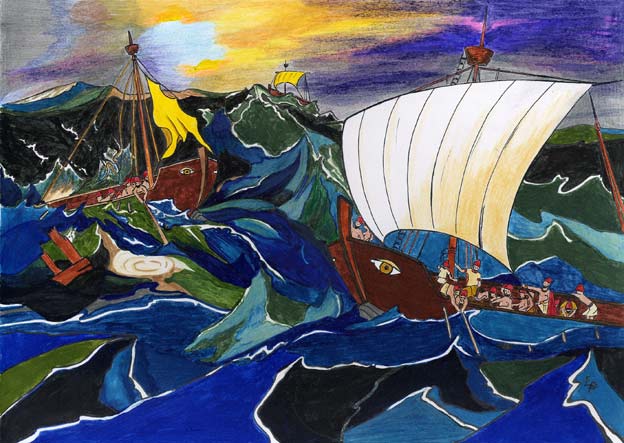 Navi etrusche, disegno di Elena Palma