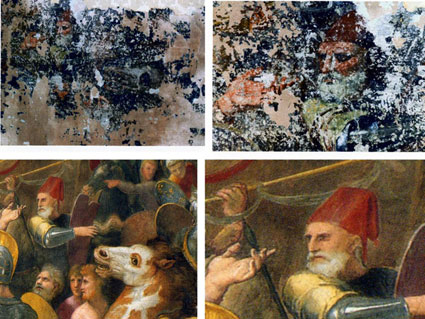 Confronto tra il dipinto di Civitavecchia e gli originali di Raffaello Confronto tra il dipinto di Civitavecchia e gli originali di Raffaello