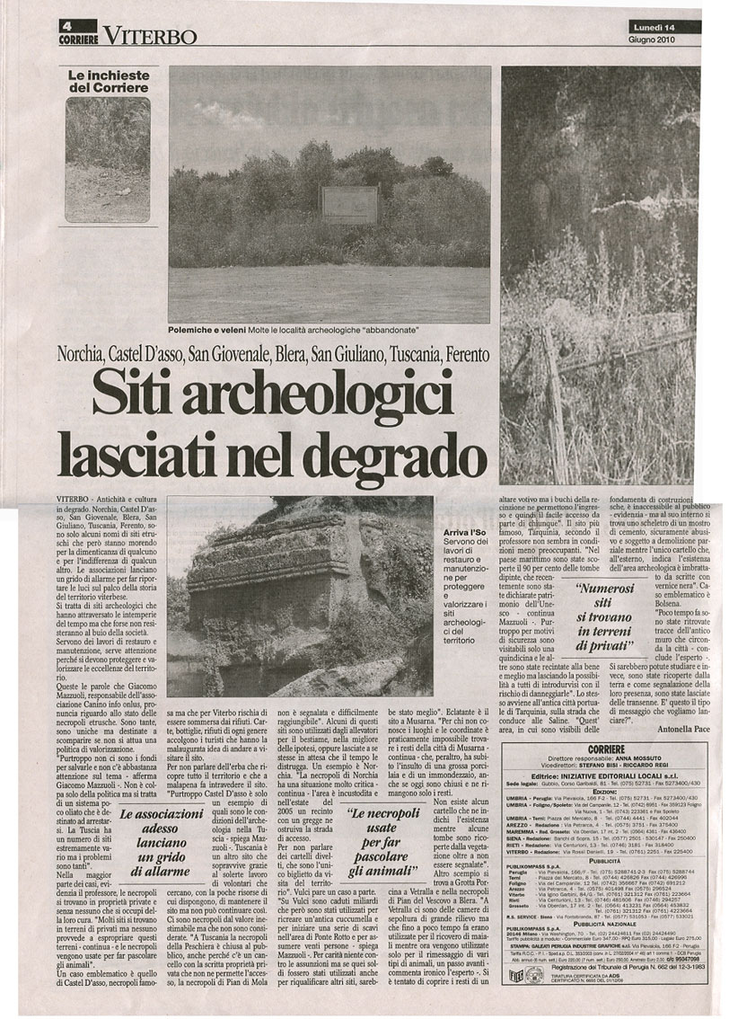 Una delle pagine del Corriere di Viterbo