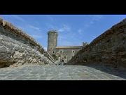 Veduta del ponte e del castello mentre l'auto � in movimento